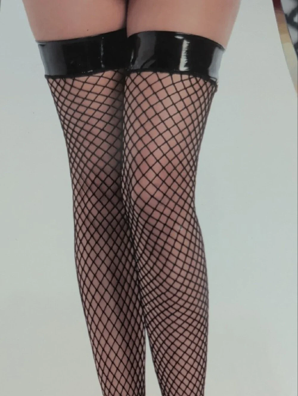 Dreamgirl Black Fishnet Stretch Vinyl  Top Thigh-Highs Stockings
